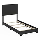 Furinno Pessac Upholstered Bed Frame, Black PU Leather, Twin XL