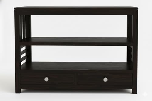 Image of Solid Sheesham Wood Bookshelf Console Table for Living Room | Wooden Book Shelf with 2 Drawers & Storage Shelves | Entryway /Foyer Table for Home (Walnut Finish)