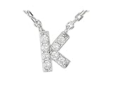 JTV Sterling Silver Initial Necklace for Women, 0.13 CTW White Cubic Zirconia Letter Pendant, Rhodium-Plated, Personalized Monogram Jewelry, Gift Box Included, 18” (K)