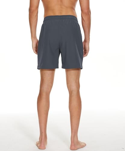 Image of Mens Swim Trunks Compression Liner No Mesh Swimming Trunks Men Swimwear Quick Dry Above Knee Zipper Pocket Swim Shorts