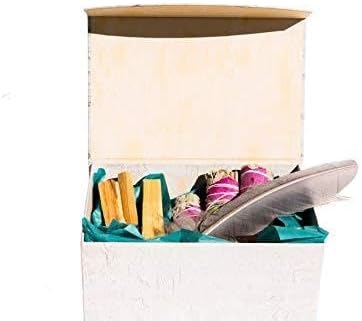 Beautiful Life Set: Three 7 Chakra Sages, Three Palo Santo Sticks, Silver Grey Feather