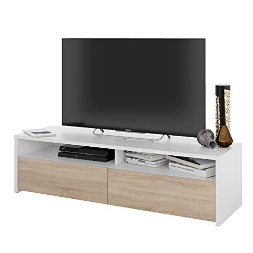 Mueble-de-Salon-modulo-de-Comedor-Kioto-Acabado-Color-Blanco-Artik-y-Roble-Canadian-Medidas-130-cm-Ancho-x-355-cm-Alto-x-402-cm-Fondo