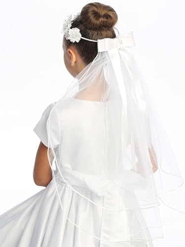 Pink Princess 1st Communion Veils for Girls - Velos para Primera Comunion - White veil for kids - Holy First Communion Veil for Girls 7-162