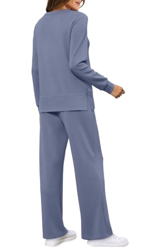 Image of WIHOLL Women's 2 Piece Lounge Sets Sweatshirt Casual Travel Outfits Fashion Wide Leg Tracksuit Cozy Sweatsuits