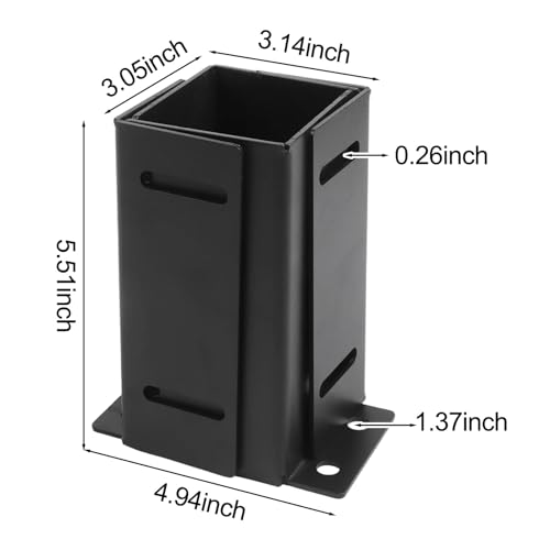 Kit de base de poste ajustable de acero negro para soporte de valla y buzón de madera 4
