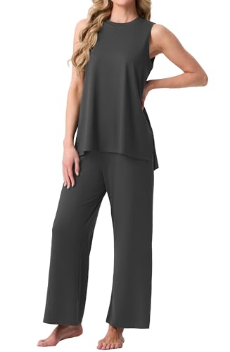 Image of PrinStory Womens Pajamas Sets 2 Piece Soft Pjs for Women Sleeveless Pajama Set Summer Loungewear with Pockets