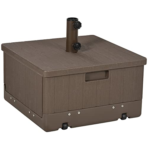 Outsunny Pied de Parasol Base de lestage Table d'appoint jardinière avec Drainage roulettes et poignées PE et métal dim. 53L x 53l x 47H cm Marron