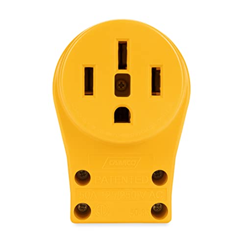 Image of Camco Power Grip Camper /RV 50-Amp Female Replacement Receptacle - Features Power Grip Handle & Accepts #4 - #10 Gauge Wire (55353) (Pack of 2)