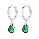 EPIRORA Sterling Silver Hoop Earrings for Women, Small Huggie Hoop Earrings with Teardrop Dangle Drop Hoops | Hypoallergenic Green Cubic Zirconia Cartilage Earring Jewellery Girls Gifts