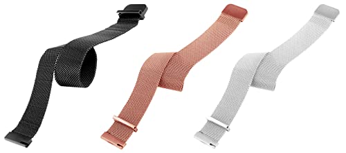 Image of ACM Pack of 3 Watch Strap Magnetic Loop 20mm compatible with Compaq Q Watch Smartwatch Metal Chain Band (Black /Rose Gold Pink /Silver)