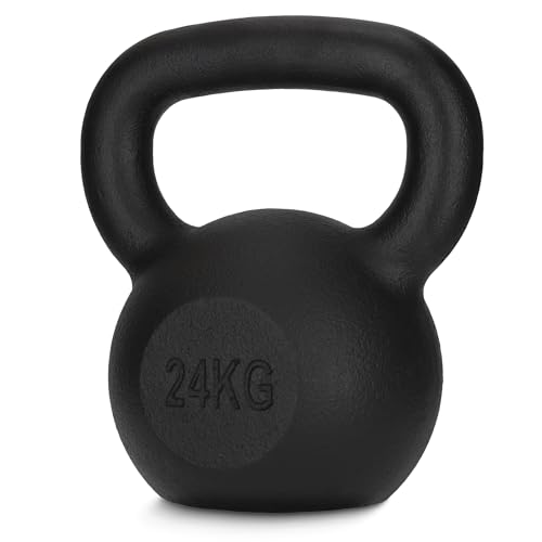 4FIZJO Kettlebell aus Gusseisen 24 kg Schwunghantel für Fitness Kraft und Ausdauertraining Kugelgewicht Rundgewichte für Zuhause Turnhalle Gewichte Bodenschonende - Kugelhantel Farbe: Schwarz