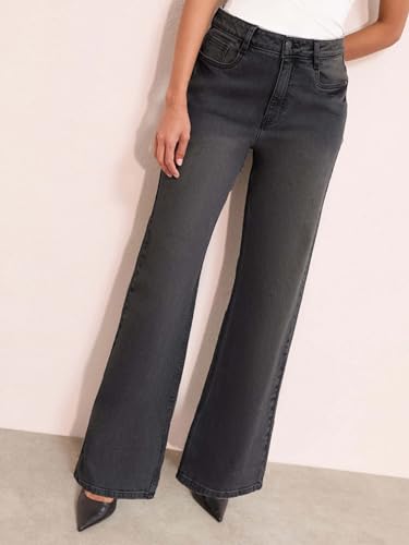 Image of KOTTY Women's High Rise Wide Leg Jeans|Cotton Blend Straight Fit Denim|Trendy Comfortable Casual Wear