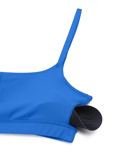 CRZ YOGA Butterluxe Adjustable Spaghetti Strap Sports Bras for Women - Scoop Neck Wireless Padded Yoga Workout Crop Top Sparkle Blue X-Small