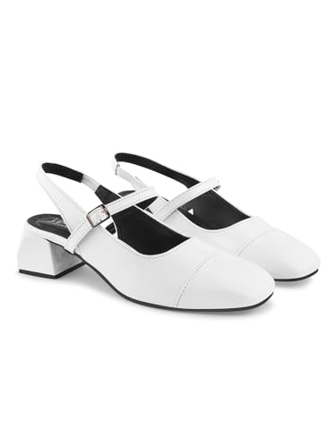 Image of JM LOOKS Women's Square Toe Block Heel Mules with Adjustable Strap & Comfortable Sole - Stylish Buckle Design
