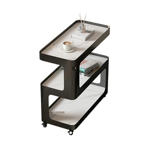 mesa auxiliar Sofá de lujo con paneles de roca for sala de estar, varios gabinetes laterales móviles, mesita de noche de esquina simple, mesa de centro pequeña, mesa pequeña dormitorio(Negro,65cm)