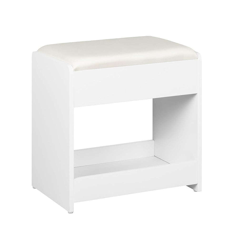 Hzuaneri Taburete de Tocador, Taburete de Maquillaje Tapizado, Reposapiés con Almohadilla Antideslizante, para Vestidor, Dormitorio, Entrada, Blanco VS32403X