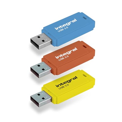 Integral Neon USB 3.0 Memoria USB 64GB Paquete de 3 (Azul/Amarillo/Naranja)