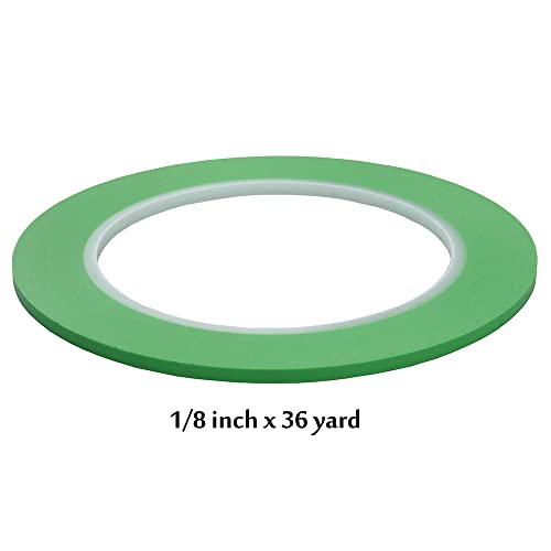 Jinbing High-Temp Vinyl Fine Line Fineline Masking Tape Automotive Paint For Curves Green 1/16 Inch 1/8 Inch 6Rolls #TOP4