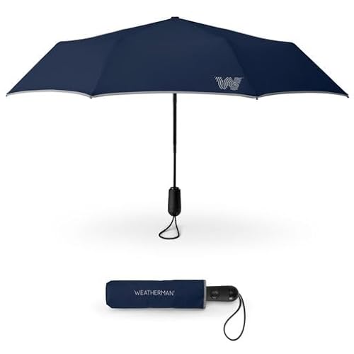 Weatherman Travel Umbrella - Windproof Compact Umbrella - Strong And Resists Up To 45 Mph Winds And Heavy Rain - Great Mini Umbrella For Backpack (Navy Blue) #TOP16