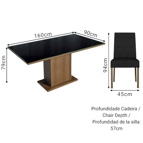 Image of Madesa 4 Seater Dining Set Rectangular Glass Table Top Sturdy Wooden with Fully Cushioned Seats 160 Cm for Dining Room and Kitchen - Brown /Black