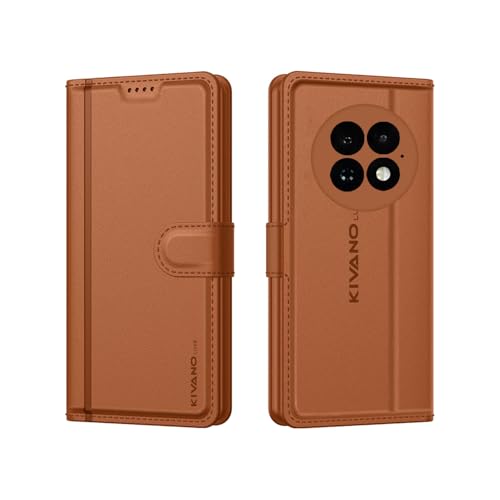 Image of KIVANO LUXE Compatible for OnePlus 13R 5G Luxury Handmade Leather Magnetic Flip Folio Case | Card Holder & Kickstand | Slim Protective Cover | Unisex - Brown