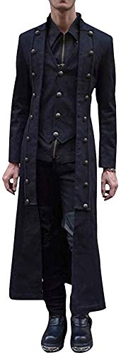 WJSU Abrigo Largo para Hombre, Gabardina Steampunk, Disfraz gótico con Botones, Uniforme...