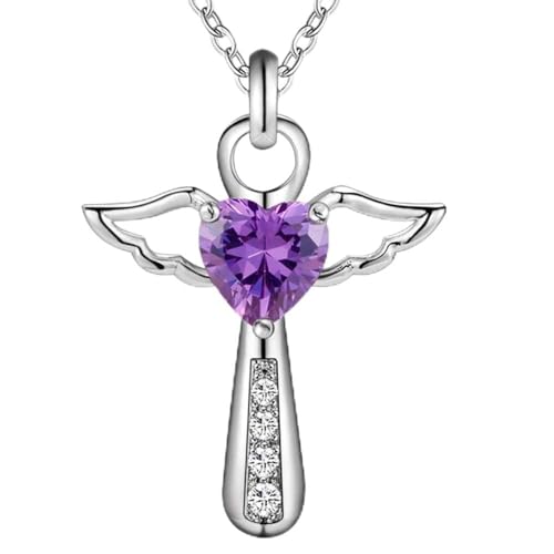 Collier croix en argent 925 véritable et zircon violet cœur haut de gamme
