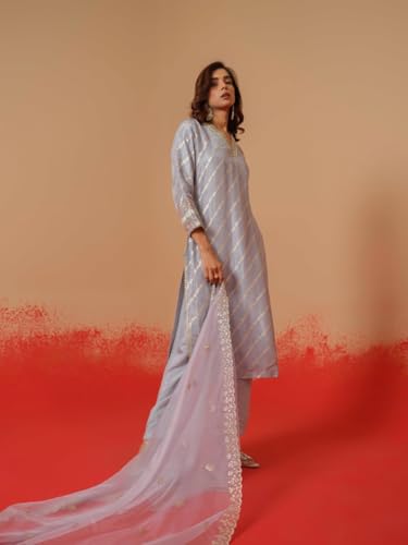 Image of Kaari Women's Embroidered Kurta Set with Dupatta - Festive Kurta Set for Women Polyester