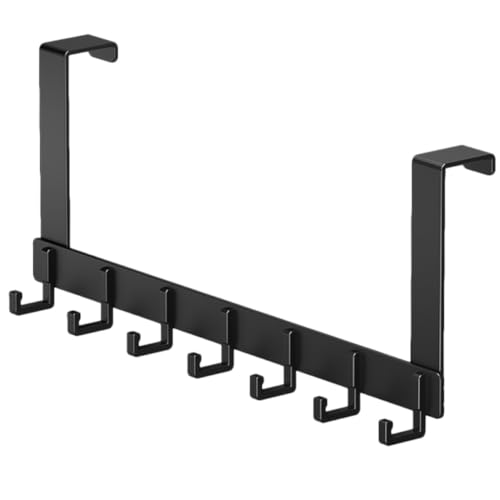 Warmhm Colgador sin Necesidad de Taladro Espacial de Brazo Largo Puerta Negro 7 Ganchos de Aluminio para Colgar Múltiples Objetos Hogar