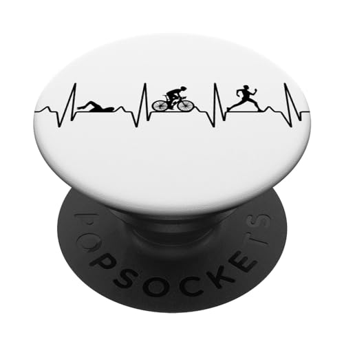 Swim Bike Run Heart Pulse, EGK y Heartbeat con triatleta PopSockets PopGrip Intercambiable