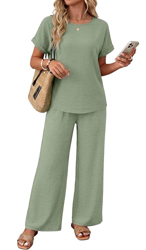 XIEERDUO Lounge Sets For Women 2 Piece Set Summer Outfits 2026 Linen Pants Women Matching Set Travel Outfits Going Out Track Suits Sets Dressy Green S