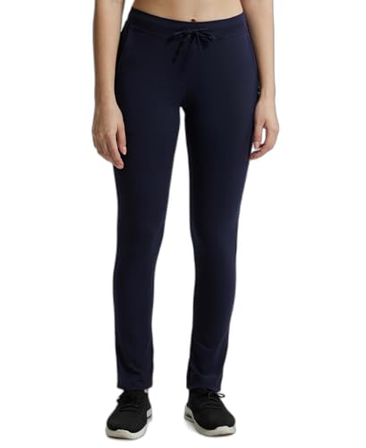 Image of Jockey 1301 Women's Super Combed Cotton Elastane Stretch Slim Fit Trackpants with Side Pockets Navy Blazer XL