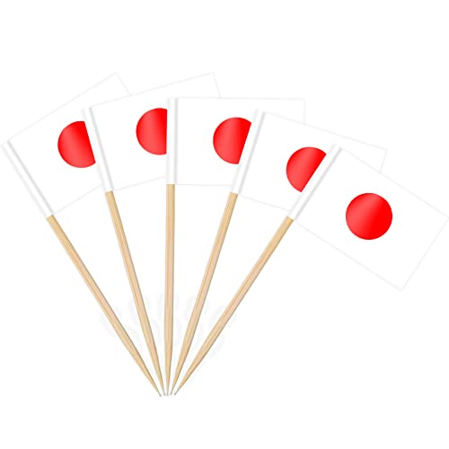 AhfuLife Palillos con Banderas de Japón, 100 Piezas Banderas de Palillos de Dientes de Japón para Decoraciones de Cóctel, Sándwiches, Pastelería, Pastel, Frutas, Fiesta, Cupcakes