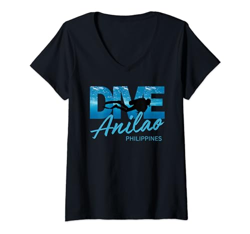 Mujer Dive Anilao Philippines Buceo Trip Diver Tee Camiseta Cuello V