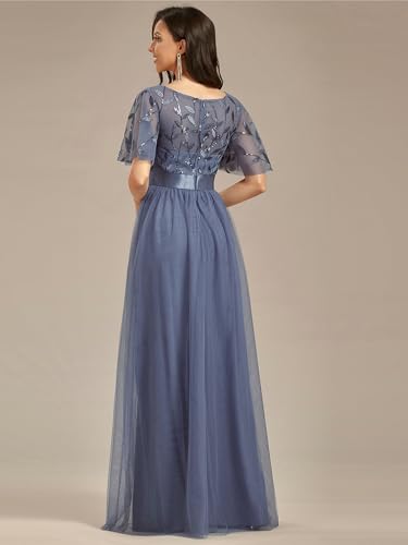 Image of Ever-Pretty Sequin Formal Prom Dresses for Women Ruffle Sleeves Empire Waist A-Line Long Mother of Bride Dress 00904