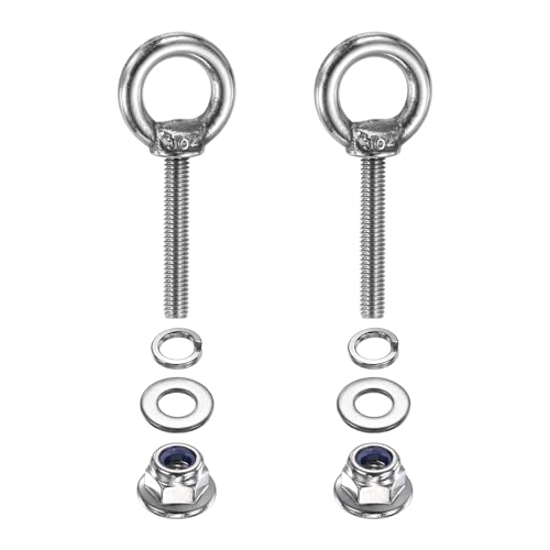 Image of PATIKIL M4 x 25mm Shoulder Eye Bolt, 2 Pcs 304 Stainless Steel Lifting Ring Threaded Eye Bolt with Flange Lock Nuts Spring and Flat Washers for Hanging Tie Down Straps Outdoor Indoor