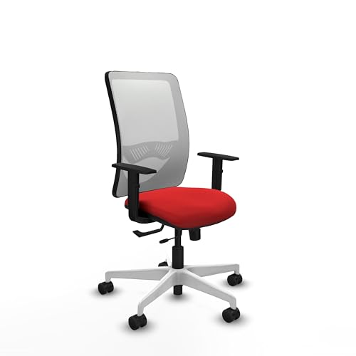 Piqueras y Crespo   Silla Operativa Zulema con Brazos 1D, Apoyo Lumbar Regulable en Altura. Equipado con Sincro/Traslack y Espuma de Corte. con Ruedas 65Mm Nailon. Blanco/Rojo
