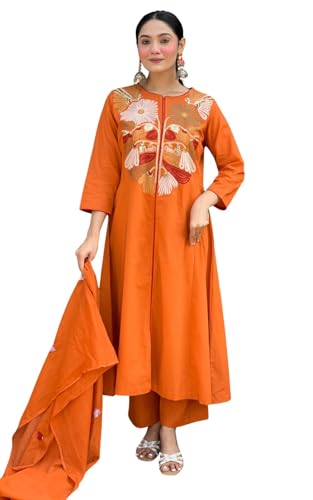 Kurta Anarkali en soie brodée KESUDI pour femme avec col rond et manches 3/4