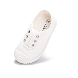 Luffymomo Boy's Girl's Canvas Sneakers Elastic Tongue Slip on Running Shoes Lightweight Casual School Tennis Shoes for Toddle/Little Kids(8 M US White Toddle)