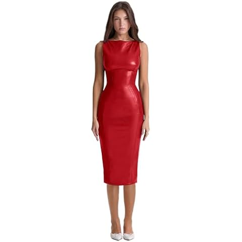 XLLAIS Red Faux Leather Midi Dress Cover