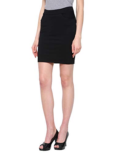 Image of ShopOlica Women's Solid Mini Pencil Skirt with Front Pockets