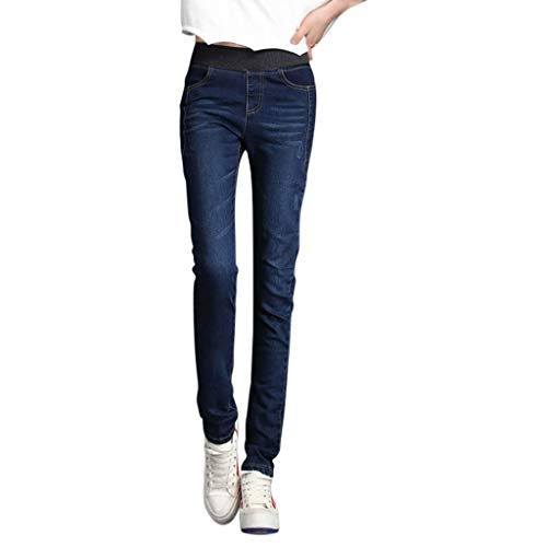 Pantalones a cuadros para mujer, pantalones de mezclilla informales de moda, tamaño elástico, pantalones sueltos, cintura lápiz, tallas grandes, pantalones de embarazo, azul oscuro, 34
