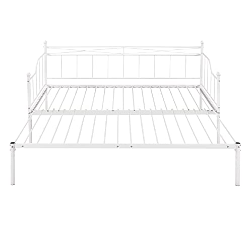 Softsea Twin Size Metal Daybed With Trundle, Heavy Duty Daybed With Pop Up Trundle For Teens Adults Guests, Extendable Daybed Twin To King Size, No Box Spring Needed (White) #TOP5