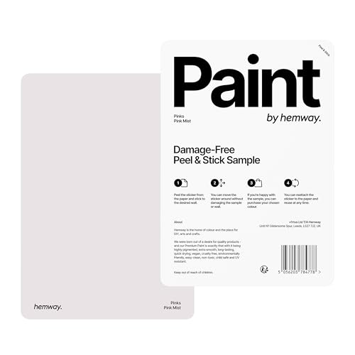 Hemway - Peel & Stick Sample for Our Chalk Based Furniture Matt Paint - Pink Mist | A5 Damage-Free, Accurate Colour Swatch | Test Our Chalky Matt Shabby Chic Finishes for Interior Decor