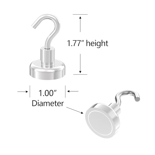 AplysiaTech Strong Magnetic Hooks with 1 Inch Dia Magnet Base, 80lbs - 12Pack Heavy Duty Rare Earth Magnet Hook for Refrigerator,Extra Strong Cruise Hook for Hanging, Magnetic Hanger for Cabins, Grill - Image 2