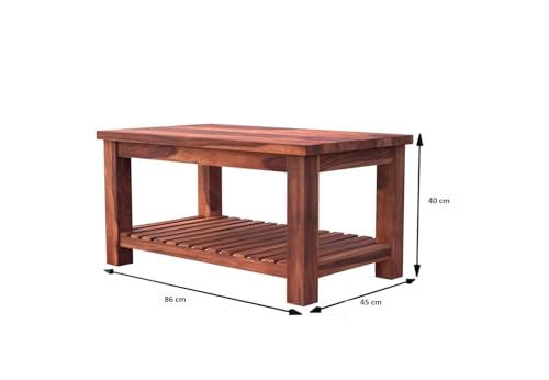 Image of A Beautiful Solid Sheesham Wood Coffee Table with 1 Large Open Shelf Cocktail Center Table for Home