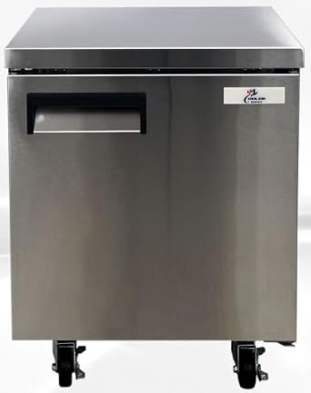 cooler depot Commercial Under Counter Refrigerator with Worktop 1 door 28 Inches Width 7 Cu. Ft. Rounded Corner Design Cold Table Stainless Steel 33F~41F 115V/AUR-0776
