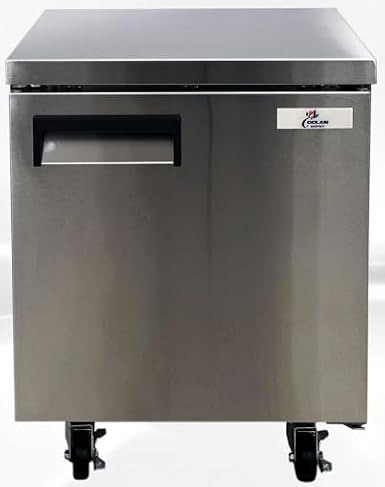 cooler depot Commercial Under Counter Refrigerator with Worktop 1 door 28 Inches Width 7 Cu. Ft. Rounded Corner Design Cold Table Stainless Steel 33F~41F 115V/AUR-0776