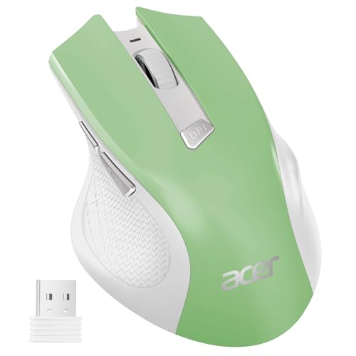 acer Wireless Mouse, 3 Adjustable DPI Ergonomic Computer Mouse 2.4GHz USB Receiver, 6 Buttons, Cordless Optical Tracking, Battery Indicator, Portable Mice Wireless for Laptop, PC, MacBook Pro (Green) option