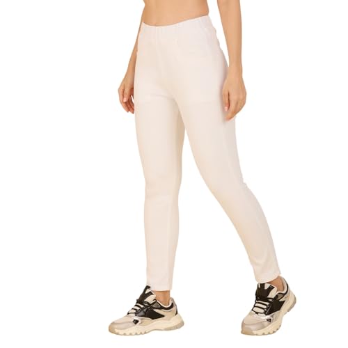Image of 4FLIES Women's High Waist Jeggings | Super Combed Slim Fit Ankle-Length Pants with Elastic Waistband | Comfortable Denim Look Leggings for Casual, Travel & Office Wear